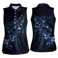 Personalised Matariki Paua Shell New Zealand Women Sleeveless Polo Shirt Haka Dance At The Starry Night LT01 - Polynesian Pride