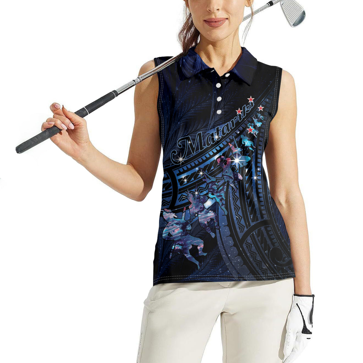 Personalised Matariki Paua Shell New Zealand Women Sleeveless Polo Shirt Haka Dance At The Starry Night LT01 - Polynesian Pride