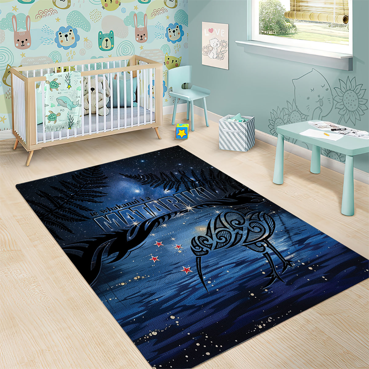 Matariki Kiwi Area Rug Silver Fern