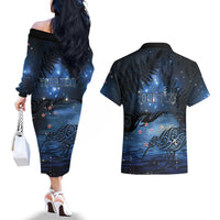 Personalised Matariki Kiwi Couples Matching Off The Shoulder Long Sleeve Dress and Hawaiian Shirt Silver Fern LT01 - Polynesian Pride