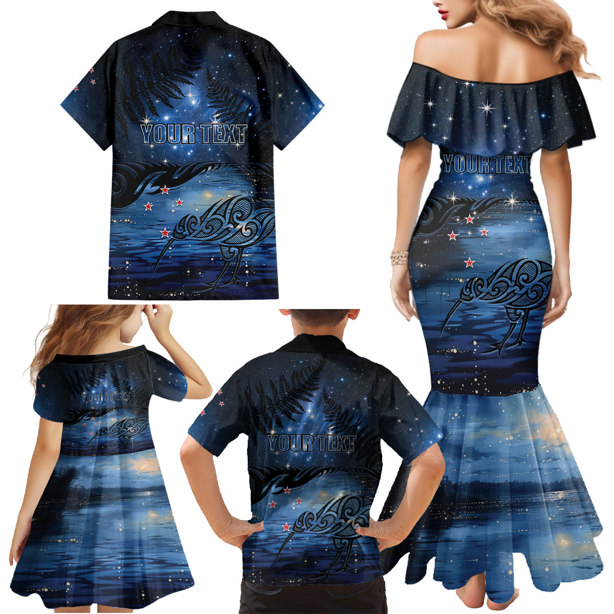 Personalised Matariki Kiwi Family Matching Mermaid Dress and Hawaiian Shirt Silver Fern LT01 - Polynesian Pride