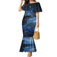 Personalised Matariki Kiwi Family Matching Mermaid Dress and Hawaiian Shirt Silver Fern LT01 Mom's Dress Black - Polynesian Pride