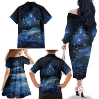 Personalised Matariki Kiwi Family Matching Off The Shoulder Long Sleeve Dress and Hawaiian Shirt Silver Fern LT01 - Polynesian Pride