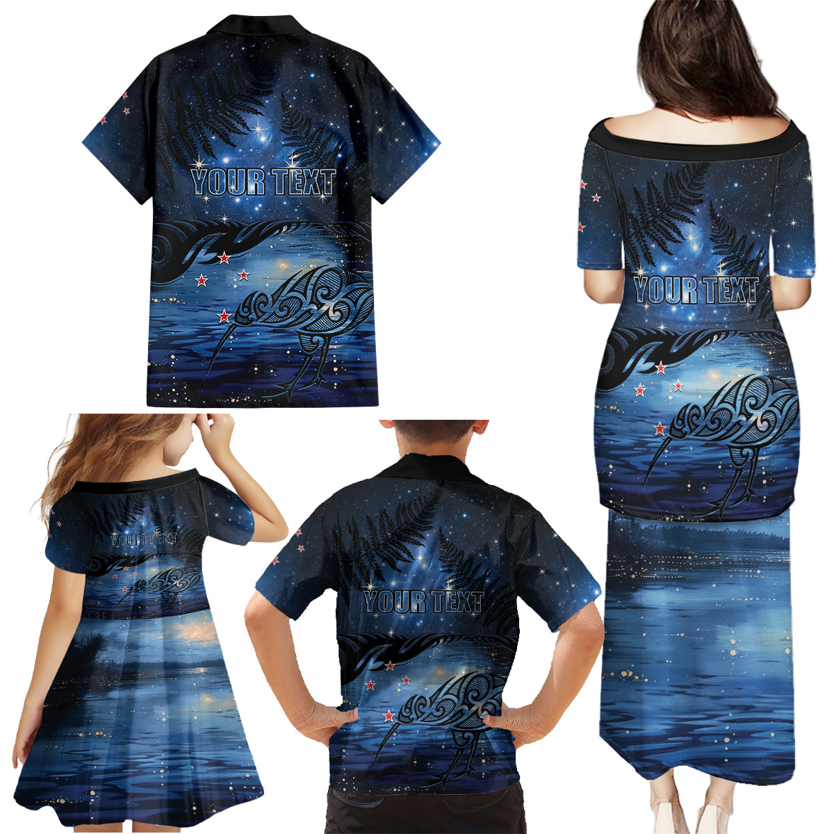 Personalised Matariki Kiwi Family Matching Puletasi and Hawaiian Shirt Silver Fern LT01 - Polynesian Pride