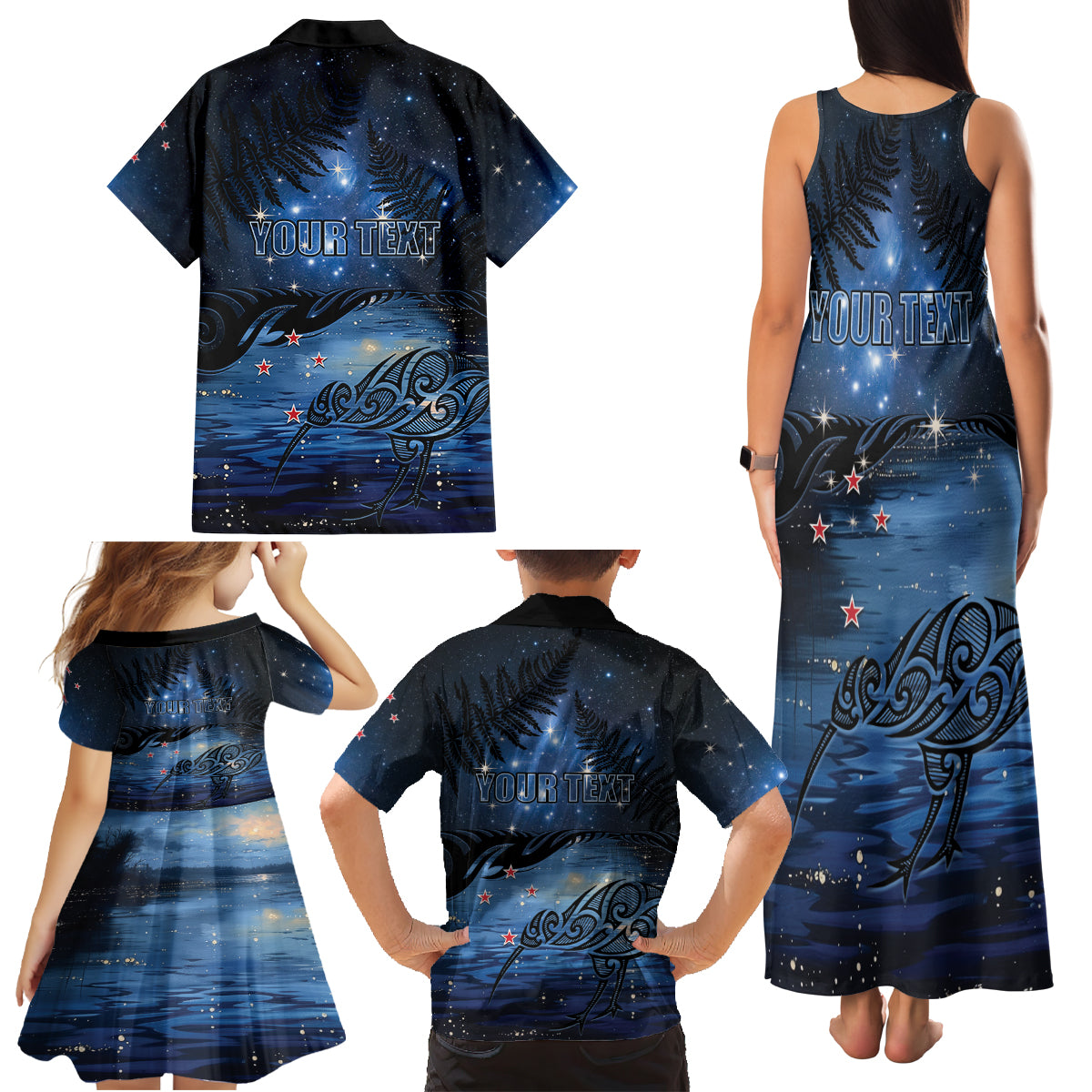 Personalised Matariki Kiwi Family Matching Tank Maxi Dress and Hawaiian Shirt Silver Fern LT01 - Polynesian Pride