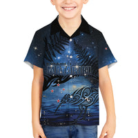 Personalised Matariki Kiwi Family Matching Tank Maxi Dress and Hawaiian Shirt Silver Fern LT01 Son's Shirt Black - Polynesian Pride