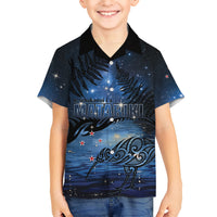 Personalised Matariki Kiwi Kid Hawaiian Shirt Silver Fern LT01 Kid Black - Polynesian Pride