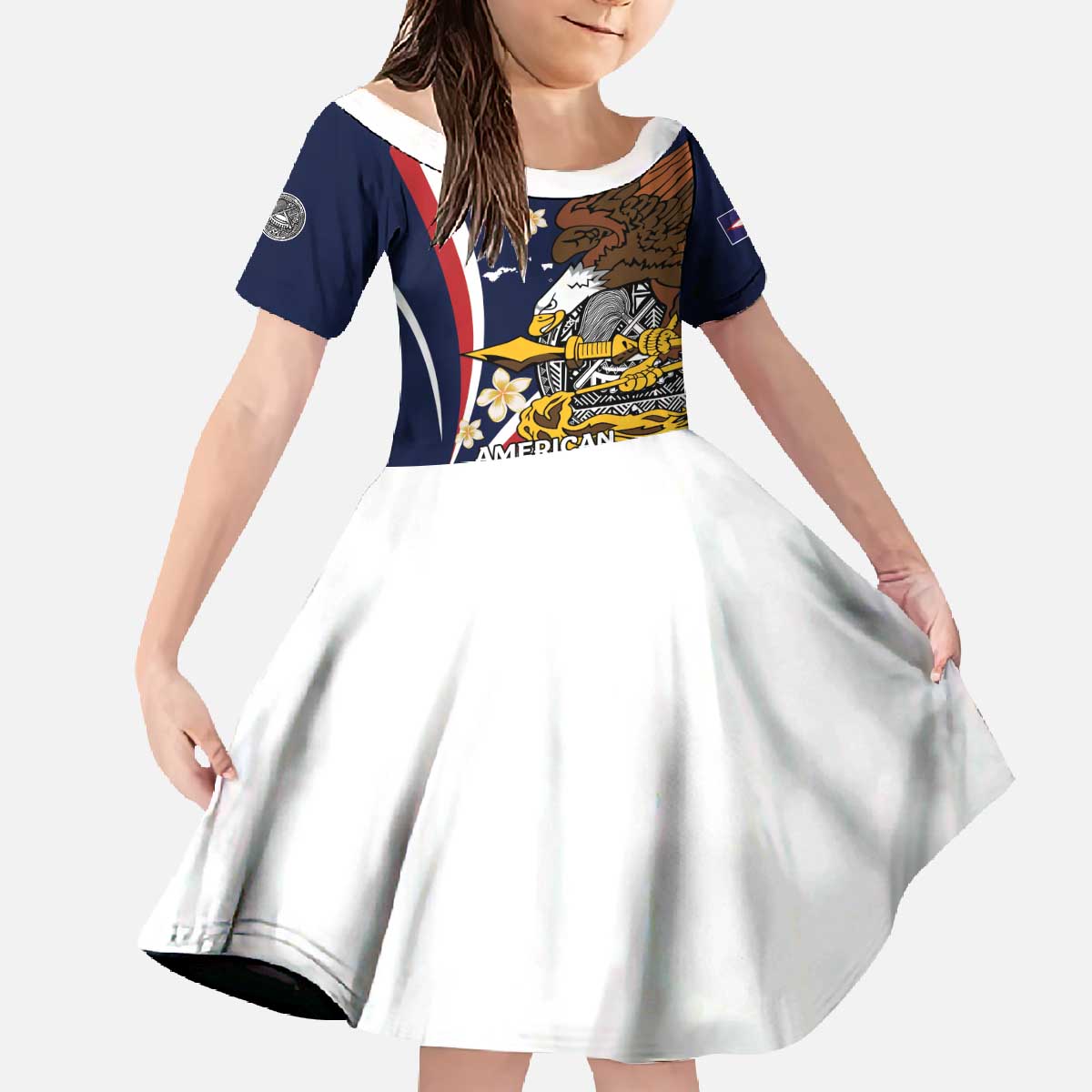 Personalized American Samoa Family Matching Off The Shoulder Long Sleeve Dress and Hawaiian Shirt Amerika Samoa Bald Eagle