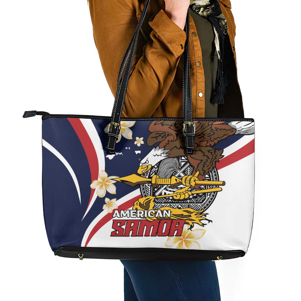 Personalized American Samoa Leather Tote Bag Amerika Samoa Bald Eagle