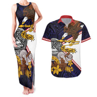 American Samoa Eagle Kava Bowl Couples Matching Tank Maxi Dress and Hawaiian Shirt Plumeria Polynesian Pattern LT01 Black - Polynesian Pride