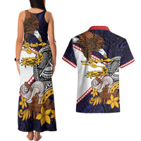 American Samoa Eagle Kava Bowl Couples Matching Tank Maxi Dress and Hawaiian Shirt Plumeria Polynesian Pattern LT01 - Polynesian Pride