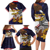 American Samoa Eagle Kava Bowl Family Matching Long Sleeve Bodycon Dress and Hawaiian Shirt Plumeria Polynesian Pattern LT01 - Polynesian Pride