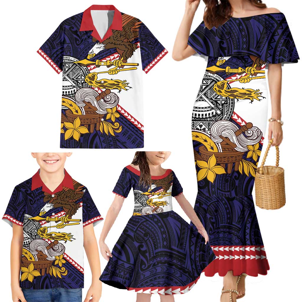 American Samoa Eagle Kava Bowl Family Matching Mermaid Dress and Hawaiian Shirt Plumeria Polynesian Pattern LT01 - Polynesian Pride