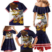 American Samoa Eagle Kava Bowl Family Matching Mermaid Dress and Hawaiian Shirt Plumeria Polynesian Pattern LT01 - Polynesian Pride