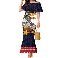 American Samoa Eagle Kava Bowl Family Matching Mermaid Dress and Hawaiian Shirt Plumeria Polynesian Pattern LT01 Mom's Dress Black - Polynesian Pride