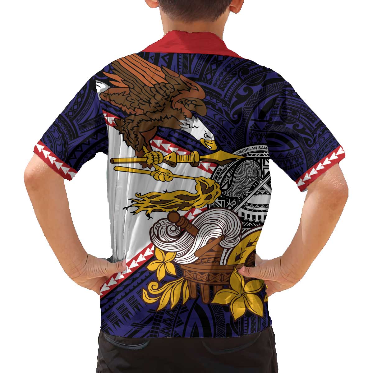 American Samoa Eagle Kava Bowl Family Matching Off The Shoulder Long Sleeve Dress and Hawaiian Shirt Plumeria Polynesian Pattern LT01 - Polynesian Pride
