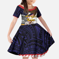 American Samoa Eagle Kava Bowl Family Matching Off The Shoulder Long Sleeve Dress and Hawaiian Shirt Plumeria Polynesian Pattern LT01 Daughter's Dress Black - Polynesian Pride