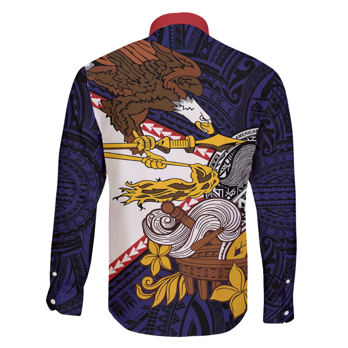 American Samoa Eagle Kava Bowl Family Matching Off The Shoulder Long Sleeve Dress and Hawaiian Shirt Plumeria Polynesian Pattern LT01 - Polynesian Pride