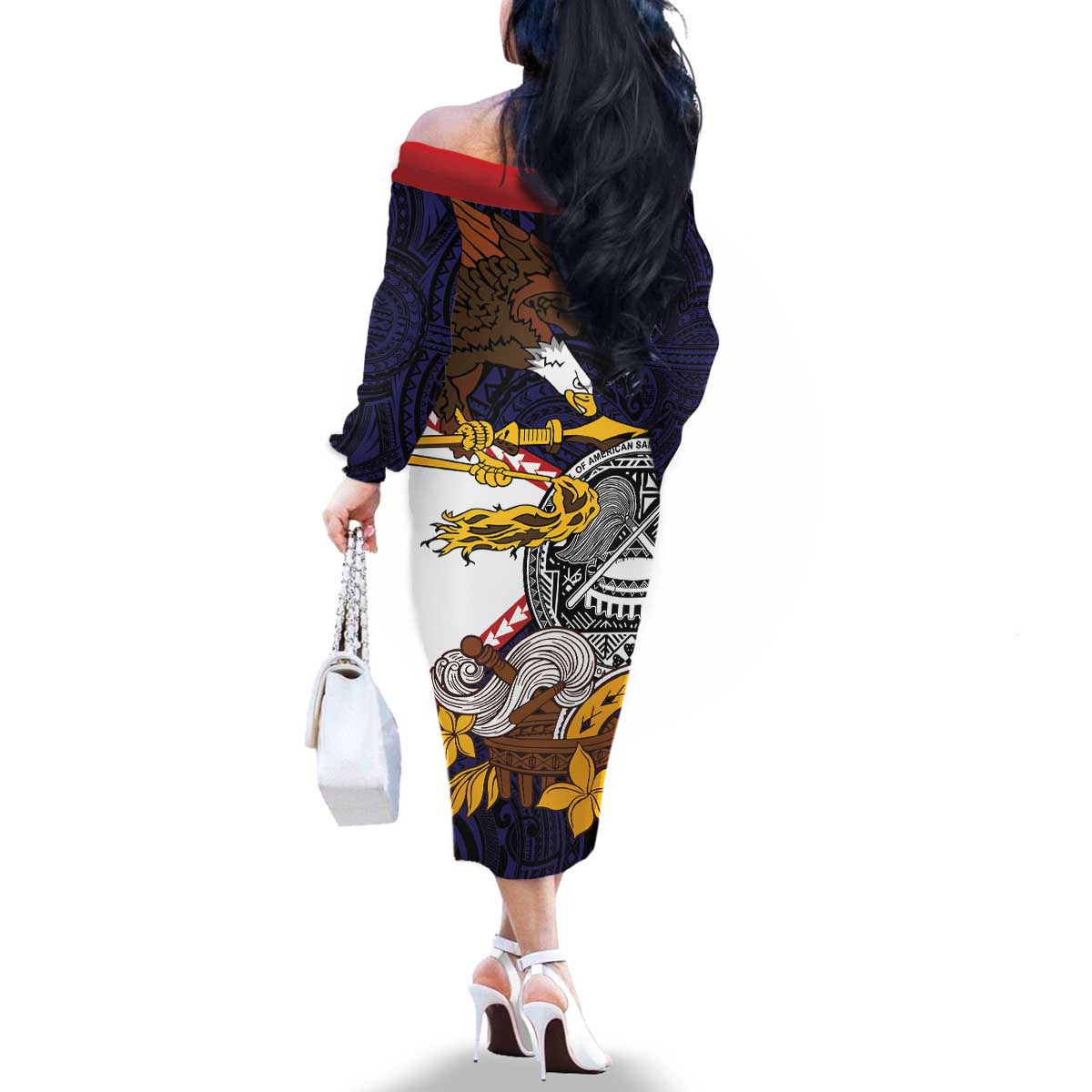 American Samoa Eagle Kava Bowl Family Matching Off The Shoulder Long Sleeve Dress and Hawaiian Shirt Plumeria Polynesian Pattern LT01 - Polynesian Pride