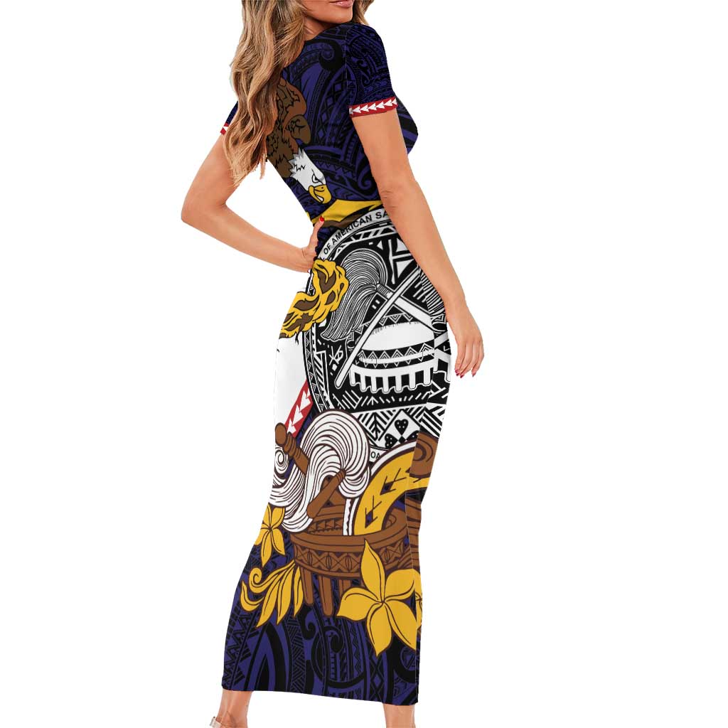 American Samoa Eagle Kava Bowl Family Matching Short Sleeve Bodycon Dress and Hawaiian Shirt Plumeria Polynesian Pattern LT01 - Polynesian Pride