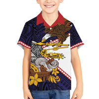 American Samoa Eagle Kava Bowl Family Matching Short Sleeve Bodycon Dress and Hawaiian Shirt Plumeria Polynesian Pattern LT01 Son's Shirt Black - Polynesian Pride