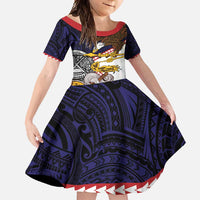 American Samoa Eagle Kava Bowl Family Matching Tank Maxi Dress and Hawaiian Shirt Plumeria Polynesian Pattern LT01 Daughter's Dress Black - Polynesian Pride