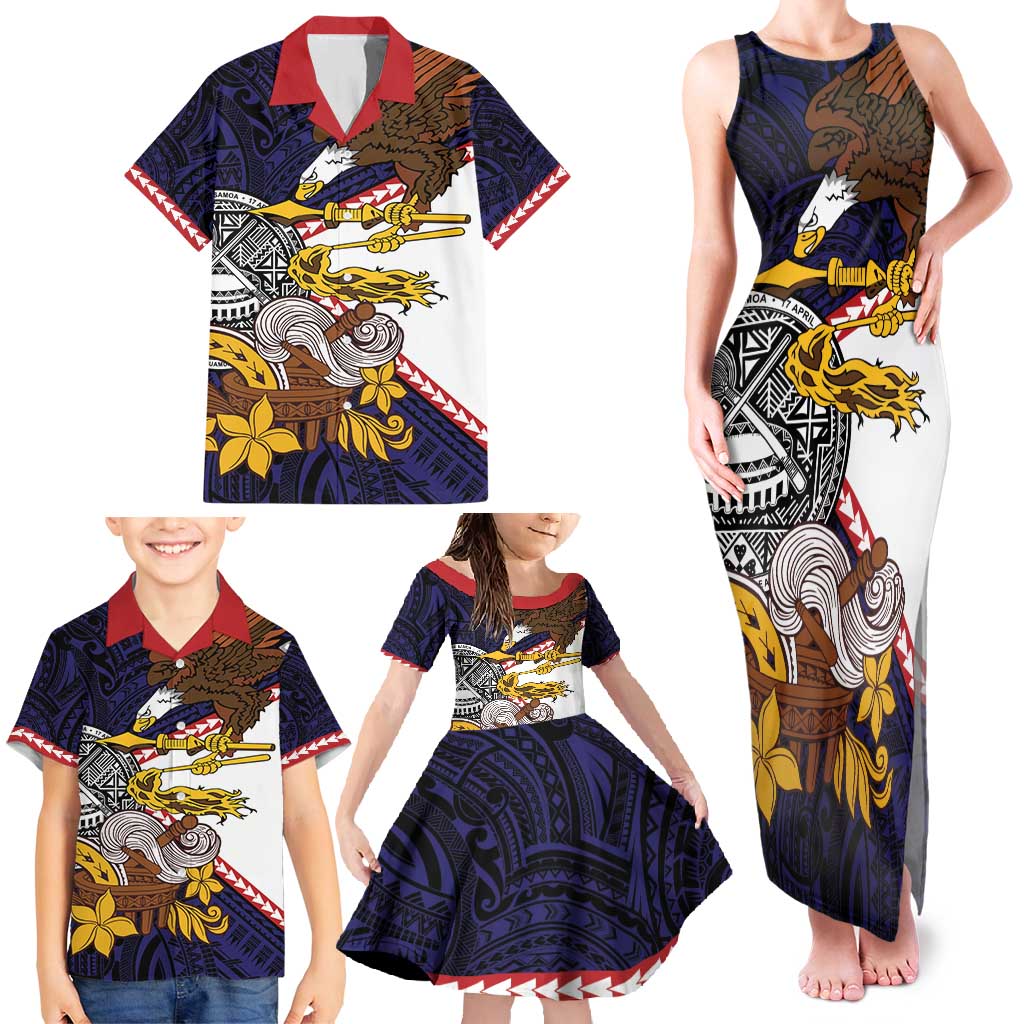 American Samoa Eagle Kava Bowl Family Matching Tank Maxi Dress and Hawaiian Shirt Plumeria Polynesian Pattern LT01 - Polynesian Pride