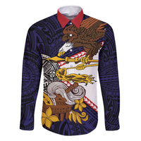 American Samoa Eagle Kava Bowl Family Matching Tank Maxi Dress and Hawaiian Shirt Plumeria Polynesian Pattern LT01 Dad's Shirt - Long Sleeve Black - Polynesian Pride