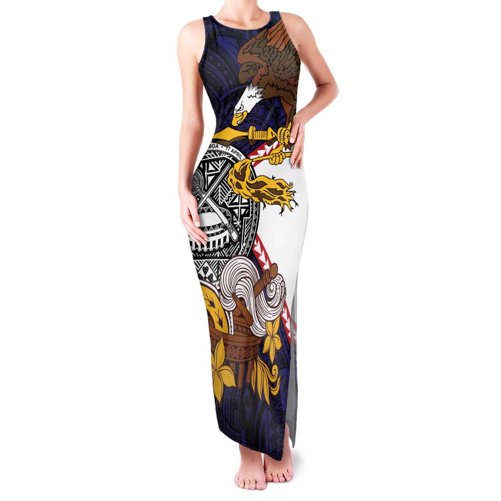 American Samoa Eagle Kava Bowl Family Matching Tank Maxi Dress and Hawaiian Shirt Plumeria Polynesian Pattern LT01 Mom's Dress Black - Polynesian Pride