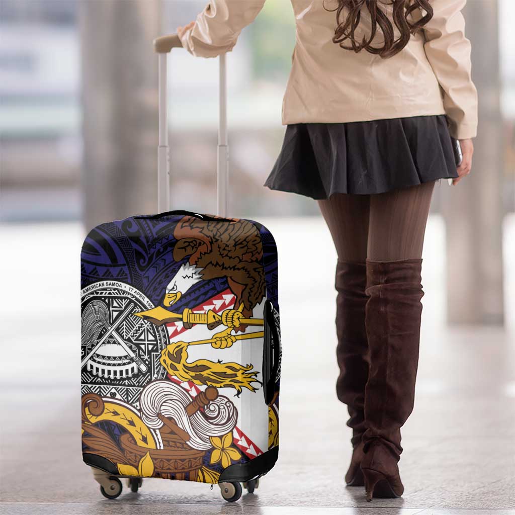 American Samoa Eagle Kava Bowl Luggage Cover Plumeria Polynesian Pattern