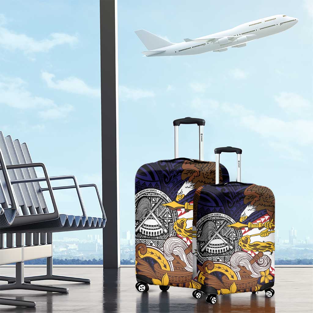 American Samoa Eagle Kava Bowl Luggage Cover Plumeria Polynesian Pattern