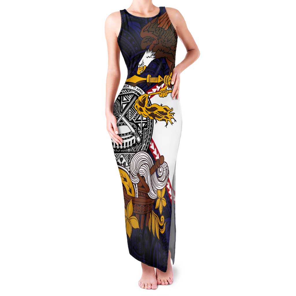 American Samoa Eagle Kava Bowl Tank Maxi Dress Plumeria Polynesian Pattern