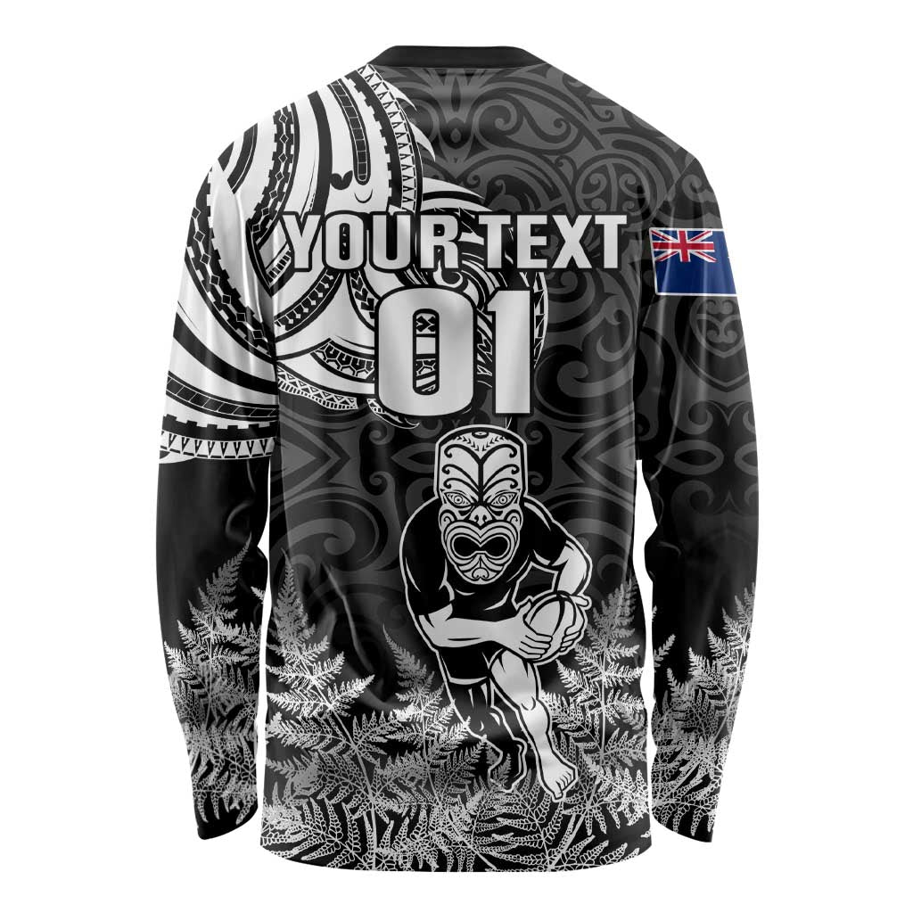 Custom New Zealand Silver Fern Rugby Long Sleeve Shirt Maori Tiki Player With Ta Moko Tribal LT01 - Polynesian Pride