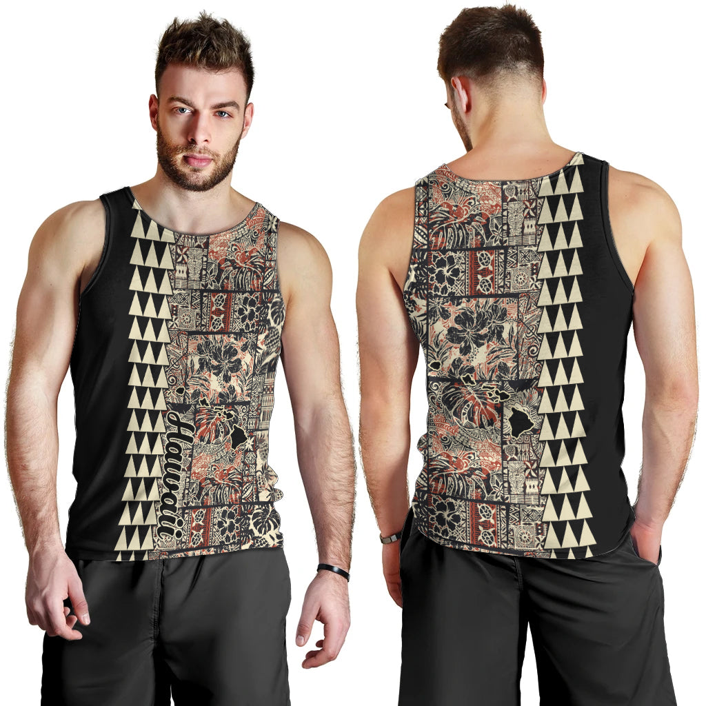 Hawaiian Quilt Men Tank Top Hibiscus Kakau Vintage Style LT01 - Polynesian Pride