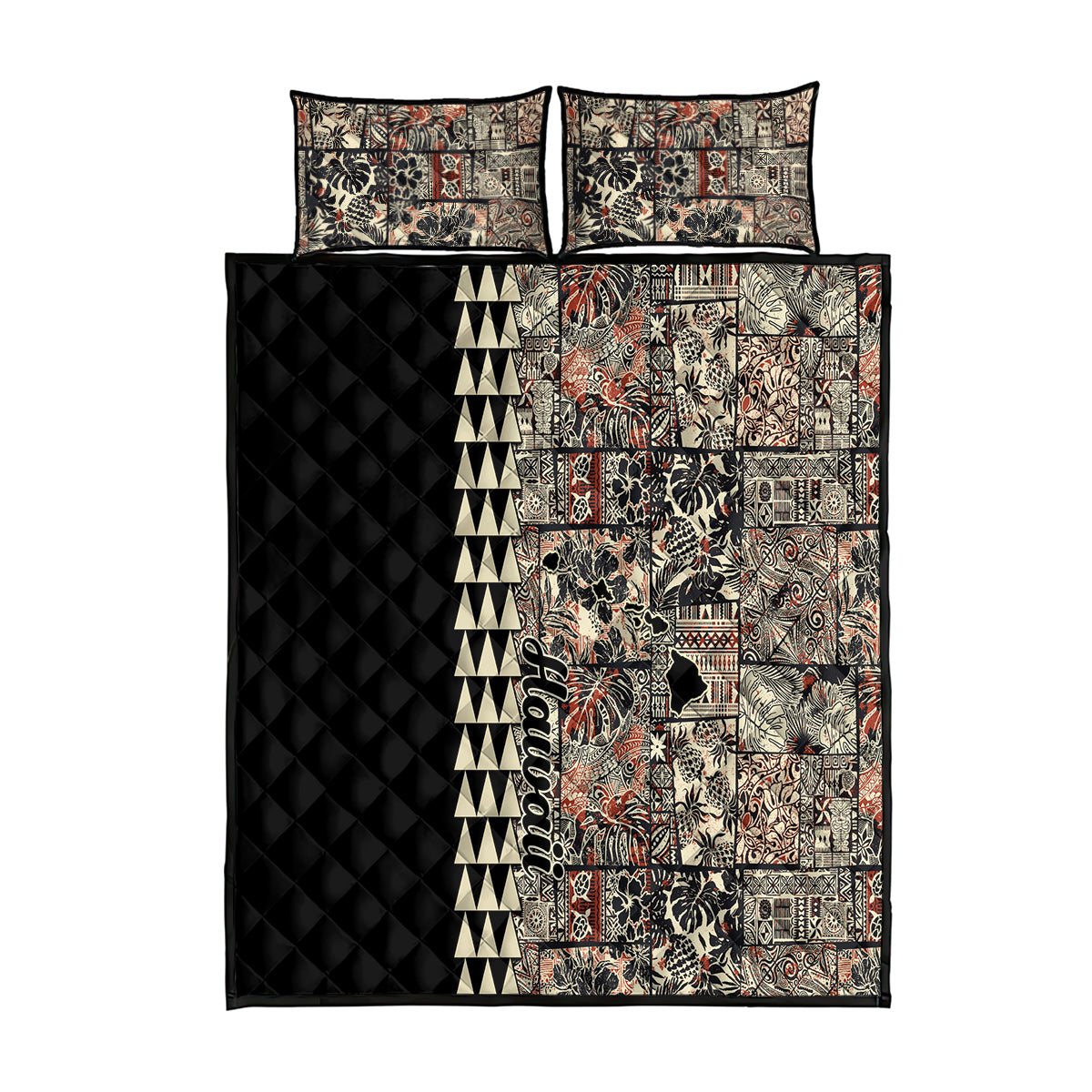 Hawaiian Quilt Quilt Bed Set Hibiscus Kakau Vintage Style LT01 Beige - Polynesian Pride