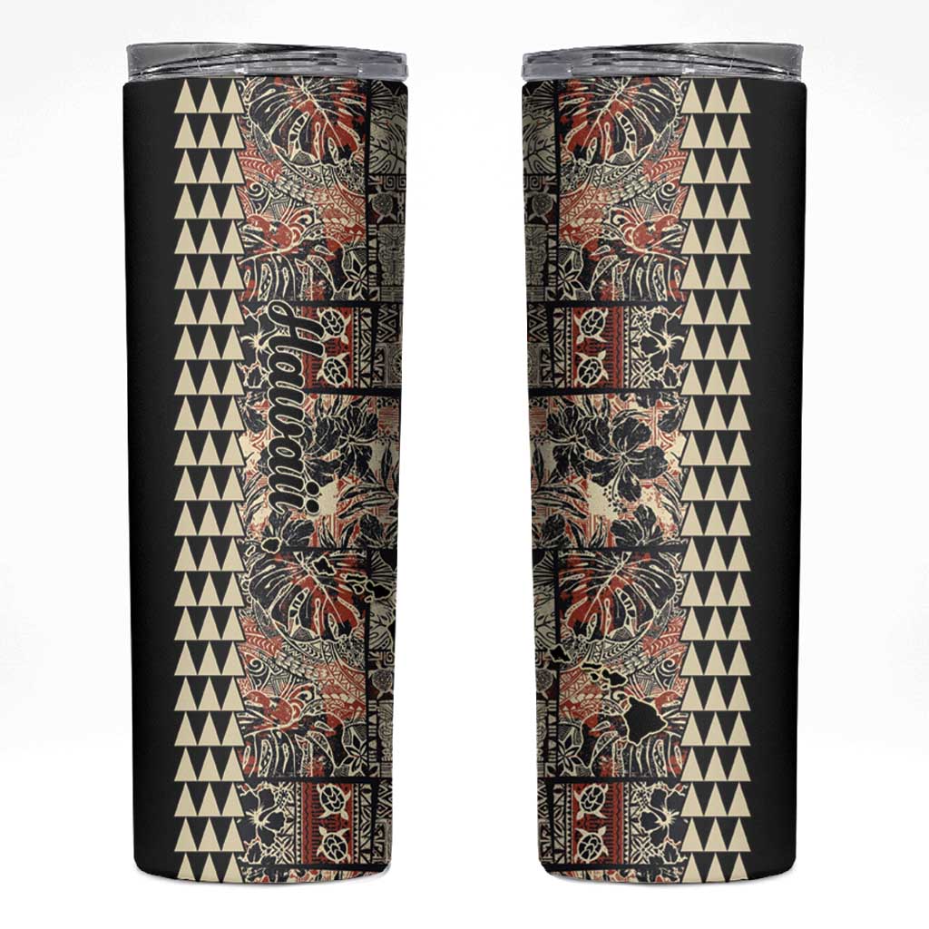 Hawaiian Quilt Skinny Tumbler Hibiscus Kakau Vintage Style LT01 Beige - Polynesian Pride