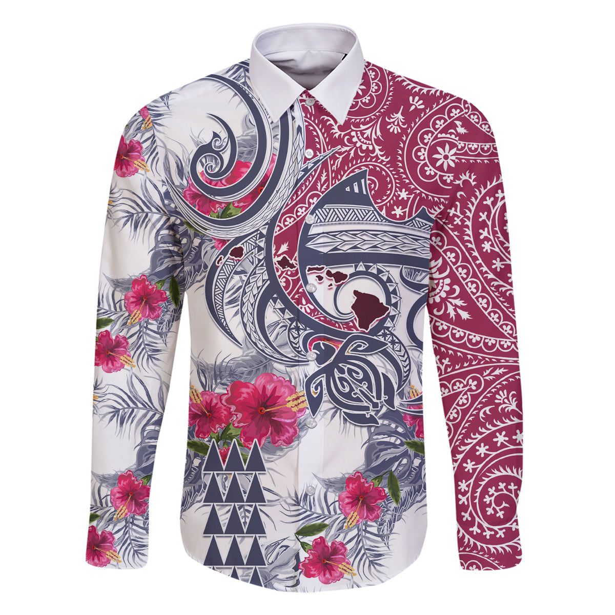 Hawaii Kakau Mix Paisley Pattern Family Matching Mermaid Dress and Hawaiian Shirt Polynesian Tropical Unique Style LT01 Dad's Shirt - Long Sleeve White - Polynesian Pride