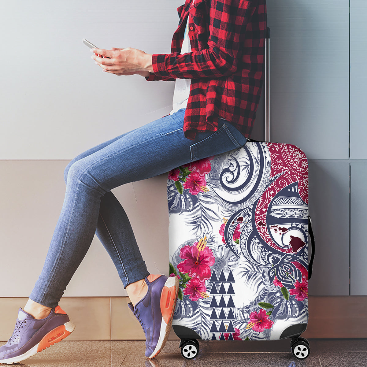 Hawaii Kakau Mix Paisley Pattern Luggage Cover Polynesian Tropical Unique Style LT01 - Polynesian Pride