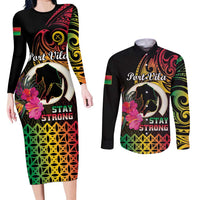 Personalised Vanuatu Port Vila Stay Strong Couples Matching Long Sleeve Bodycon Dress and Long Sleeve Button Shirt Long God Yumi Stanap LT01 Black - Polynesian Pride