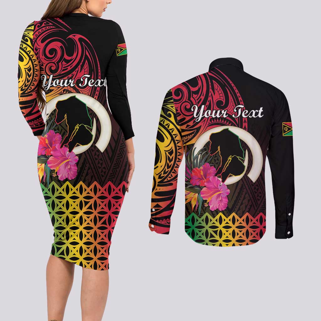 Personalised Vanuatu Port Vila Stay Strong Couples Matching Long Sleeve Bodycon Dress and Long Sleeve Button Shirt Long God Yumi Stanap LT01 - Polynesian Pride