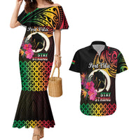 Personalised Vanuatu Port Vila Stay Strong Couples Matching Mermaid Dress and Hawaiian Shirt Long God Yumi Stanap LT01 Black - Polynesian Pride