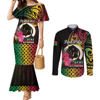 Personalised Vanuatu Port Vila Stay Strong Couples Matching Mermaid Dress and Long Sleeve Button Shirt Long God Yumi Stanap LT01 Black - Polynesian Pride