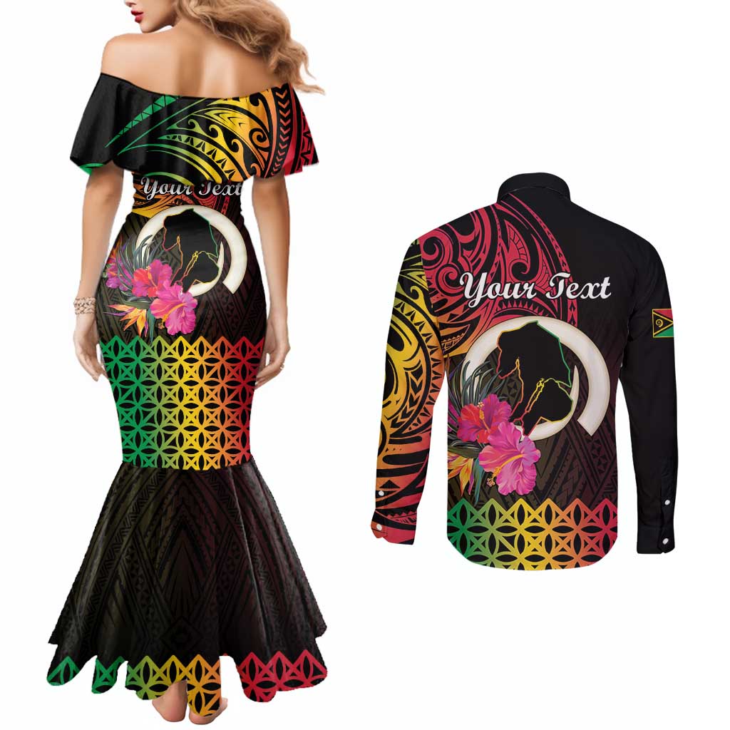 Personalised Vanuatu Port Vila Stay Strong Couples Matching Mermaid Dress and Long Sleeve Button Shirt Long God Yumi Stanap LT01 - Polynesian Pride