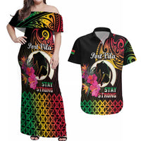 Personalised Vanuatu Port Vila Stay Strong Couples Matching Off Shoulder Maxi Dress and Hawaiian Shirt Long God Yumi Stanap LT01 Black - Polynesian Pride