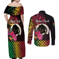 Personalised Vanuatu Port Vila Stay Strong Couples Matching Off Shoulder Maxi Dress and Long Sleeve Button Shirt Long God Yumi Stanap LT01 - Polynesian Pride