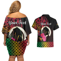 Personalised Vanuatu Port Vila Stay Strong Couples Matching Off Shoulder Short Dress and Hawaiian Shirt Long God Yumi Stanap LT01 - Polynesian Pride