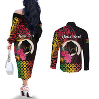 Personalised Vanuatu Port Vila Stay Strong Couples Matching Off The Shoulder Long Sleeve Dress and Long Sleeve Button Shirt Long God Yumi Stanap LT01 - Polynesian Pride