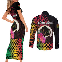Personalised Vanuatu Port Vila Stay Strong Couples Matching Short Sleeve Bodycon Dress and Long Sleeve Button Shirt Long God Yumi Stanap LT01 - Polynesian Pride