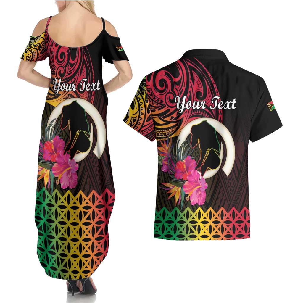 Personalised Vanuatu Port Vila Stay Strong Couples Matching Summer Maxi Dress and Hawaiian Shirt Long God Yumi Stanap LT01 - Polynesian Pride