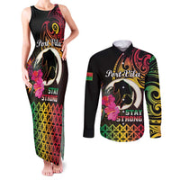 Personalised Vanuatu Port Vila Stay Strong Couples Matching Tank Maxi Dress and Long Sleeve Button Shirt Long God Yumi Stanap LT01 Black - Polynesian Pride